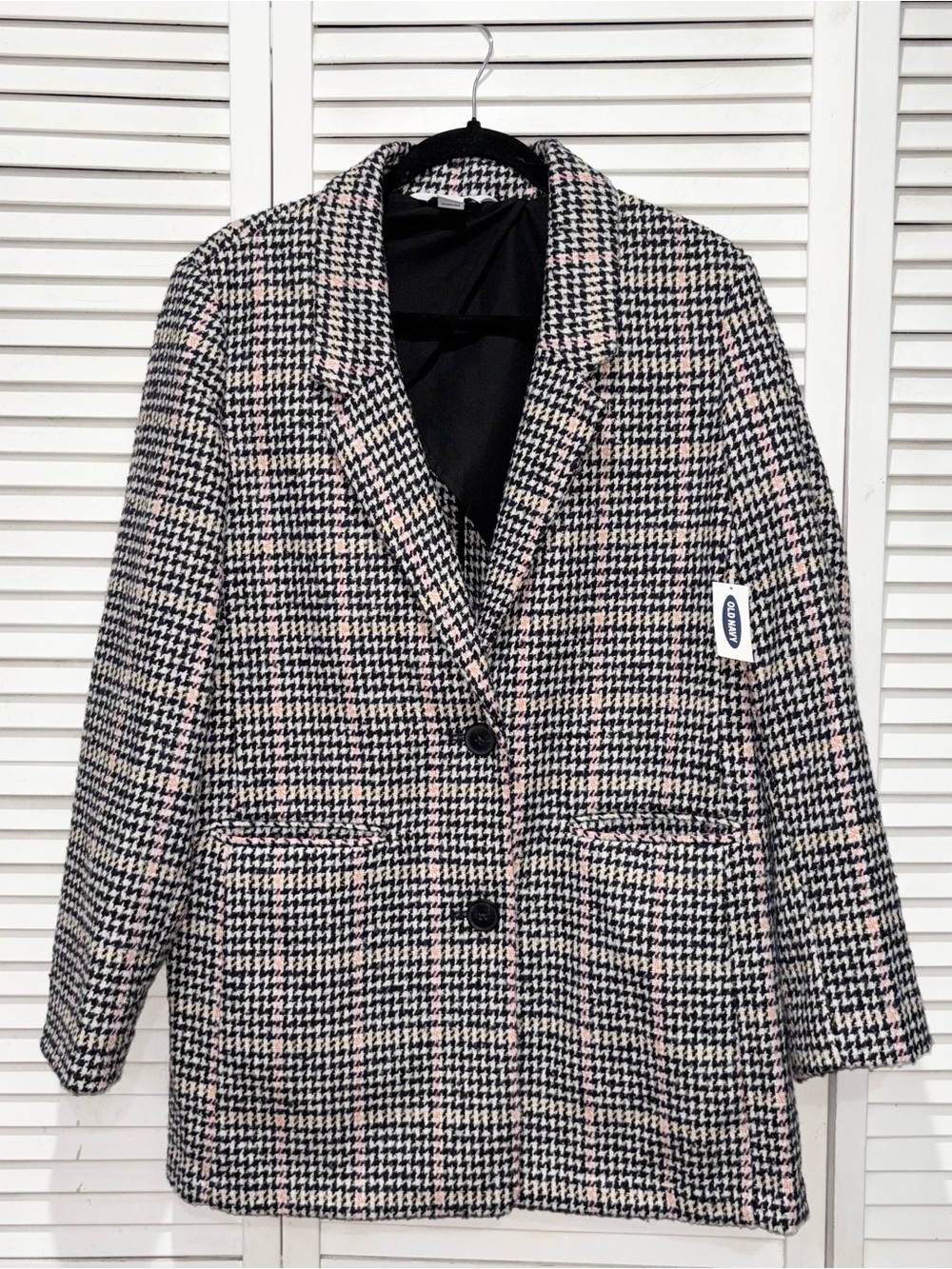 Old Navy Multi-Colored Woven Houndstooth Blazer Jacket in Black & Pink NWT